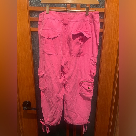 Vintage $139 Lauren Ralph Lauren Pink Fuchsia Silk Linen Cargo Pants Y2K - Picture 2 of 7